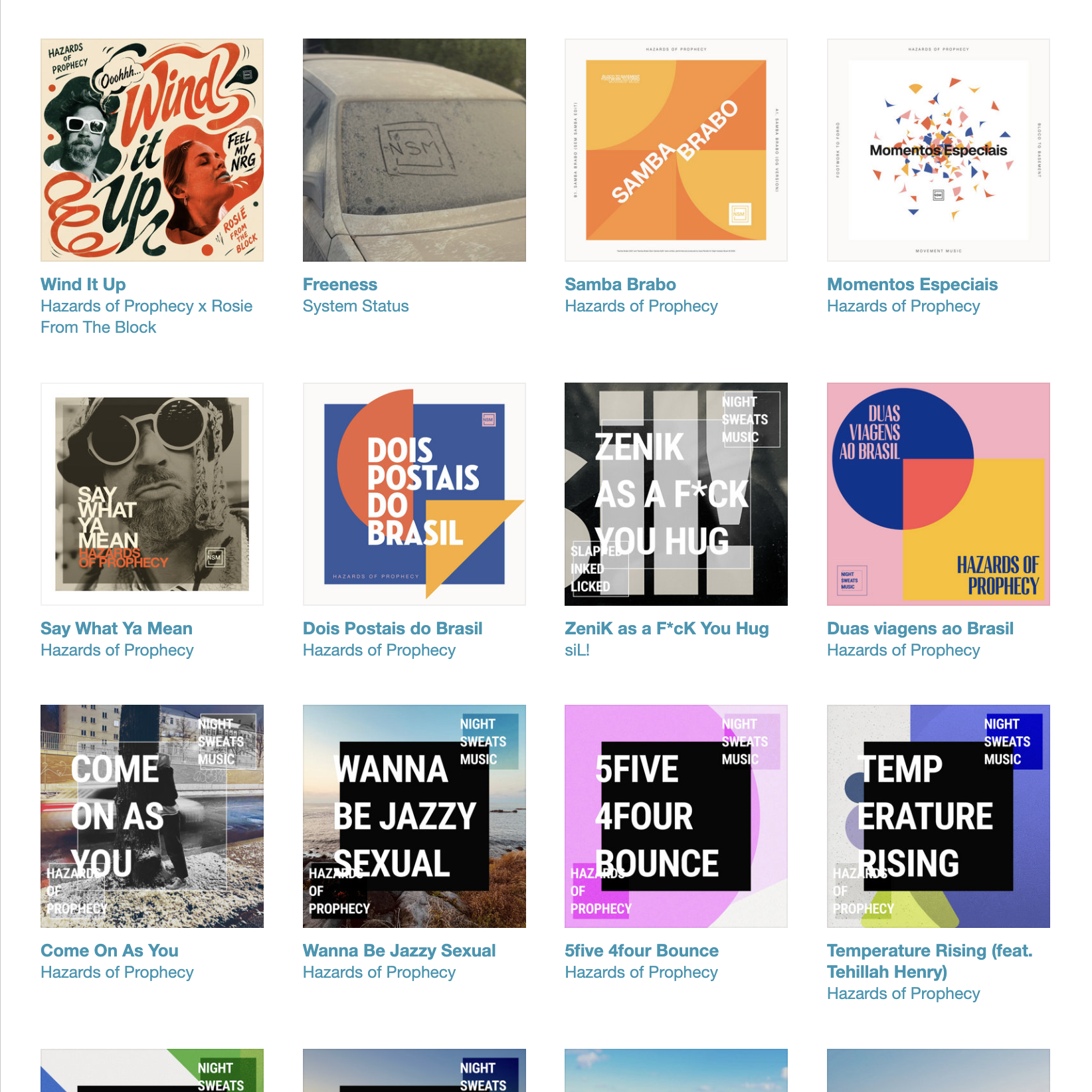 Releases & Collabs — Releases & Collabs · Create. Music releases and collaborations through Night Sweats Music and my artist moniker Hazards of Prophecy — connecting rhythm, warmth, movement and shared creative energy.