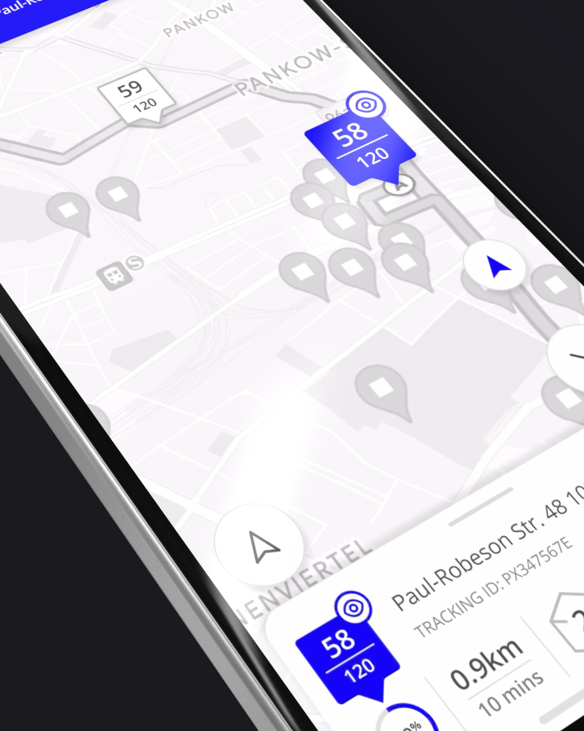 Bettermile Driver Navigation — A UX challenge to rethink the core navigation screen for last-mile delivery drivers, combining real-time route data, tracked parcel indicators and clearer task visibility.